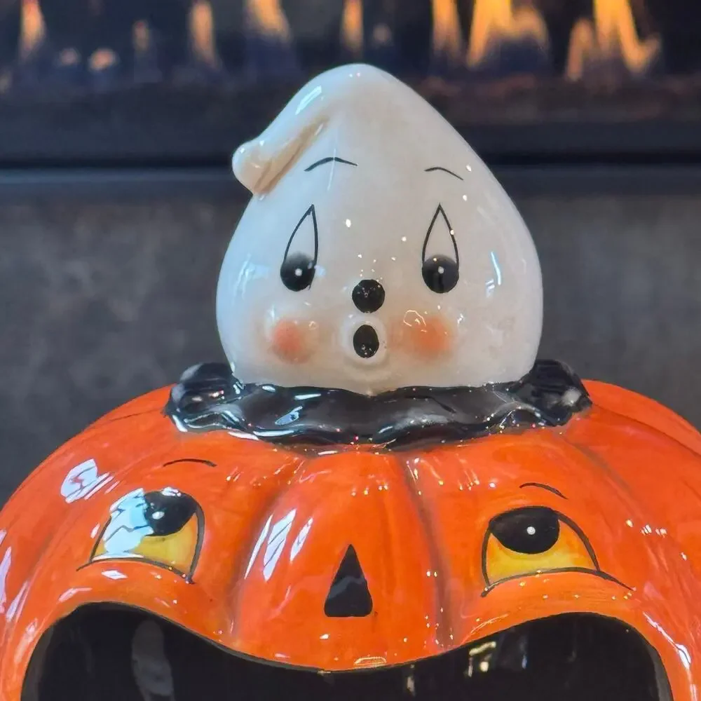 Johanna Parker Halloween Ghost & Jack-o-Lantern Ceramic Treat Bowl Candy Bowl